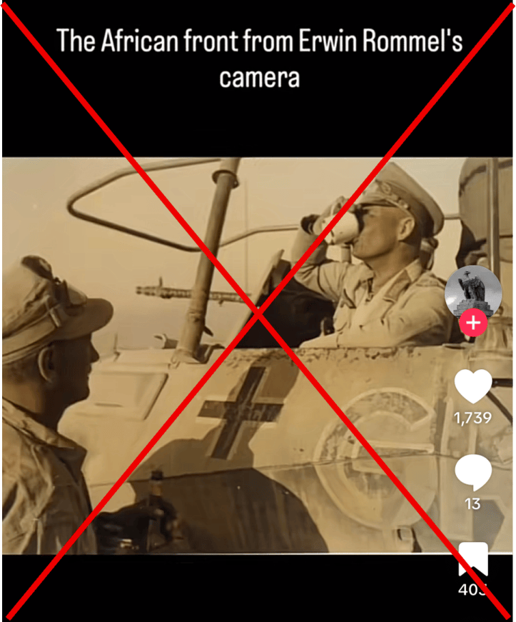 The African front from Erwin Rommel's camera - old photograph with two soldiers, one is sitting in a tank drinking coffee